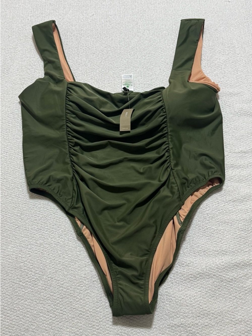 J.Crew Plus Sz 25 Ruched Front Wide Straps Olive Green Ruched One-Piece Swimsuit
